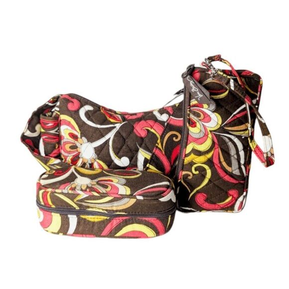VERA BRADLEY Shoulder Bag Wristlet Sunglass Case Set In Puccini Pattern - Picture 2 of 14
